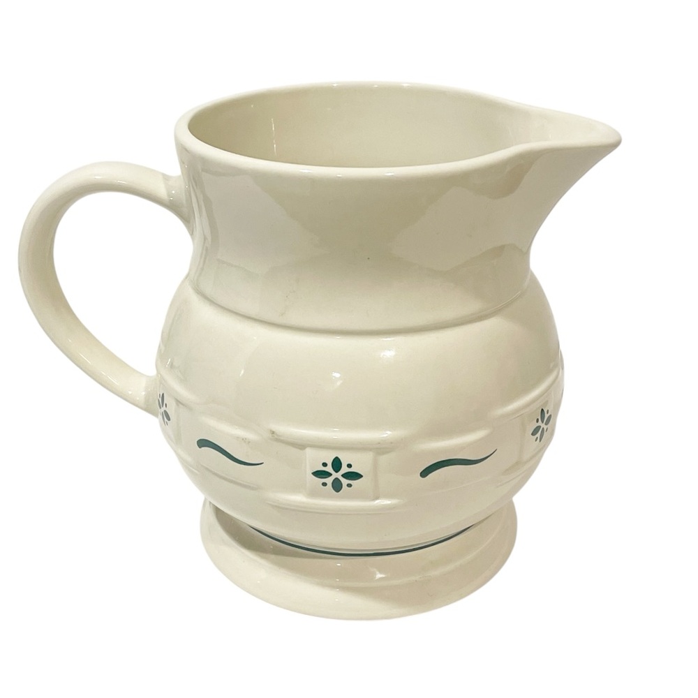 Longaberger Pottery Woven‎ Traditions Large Milk Pitcher Ivory w Heritage Green